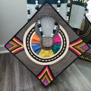 Beautiful Diamond Shaped Multi-Colored Straw Hand Bag for WOMEN